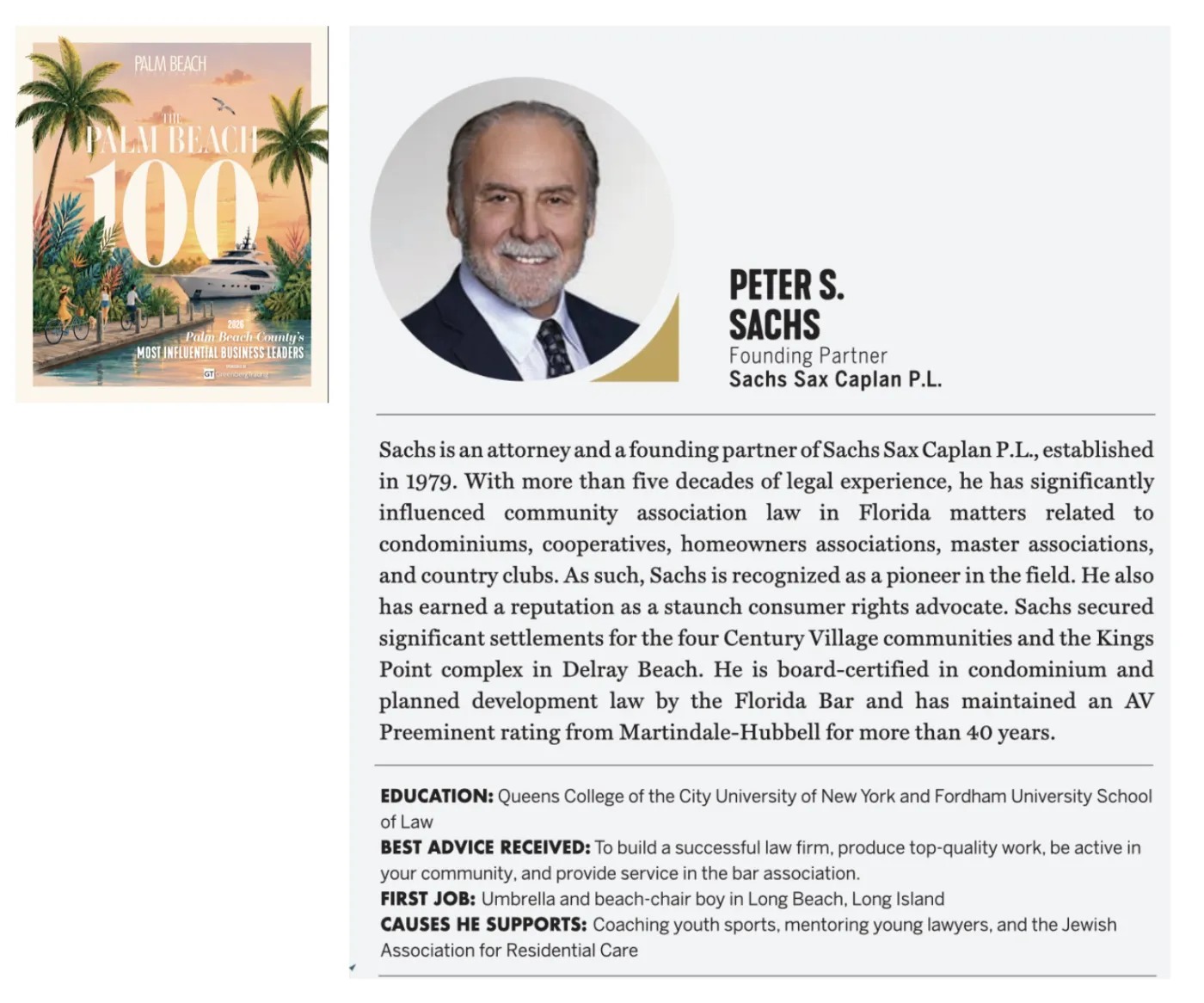 Palm Beach Illustrated Palm Beach 100 profile of Peter S. Sachs