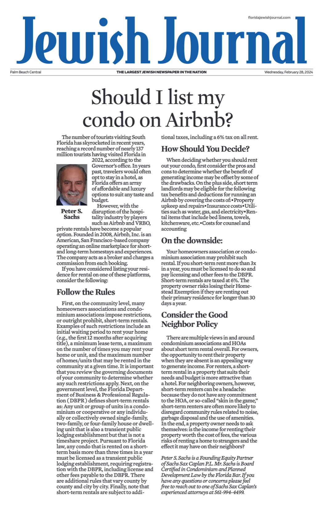 Jewish Journal OpEd Peter Sachs 2.28.24