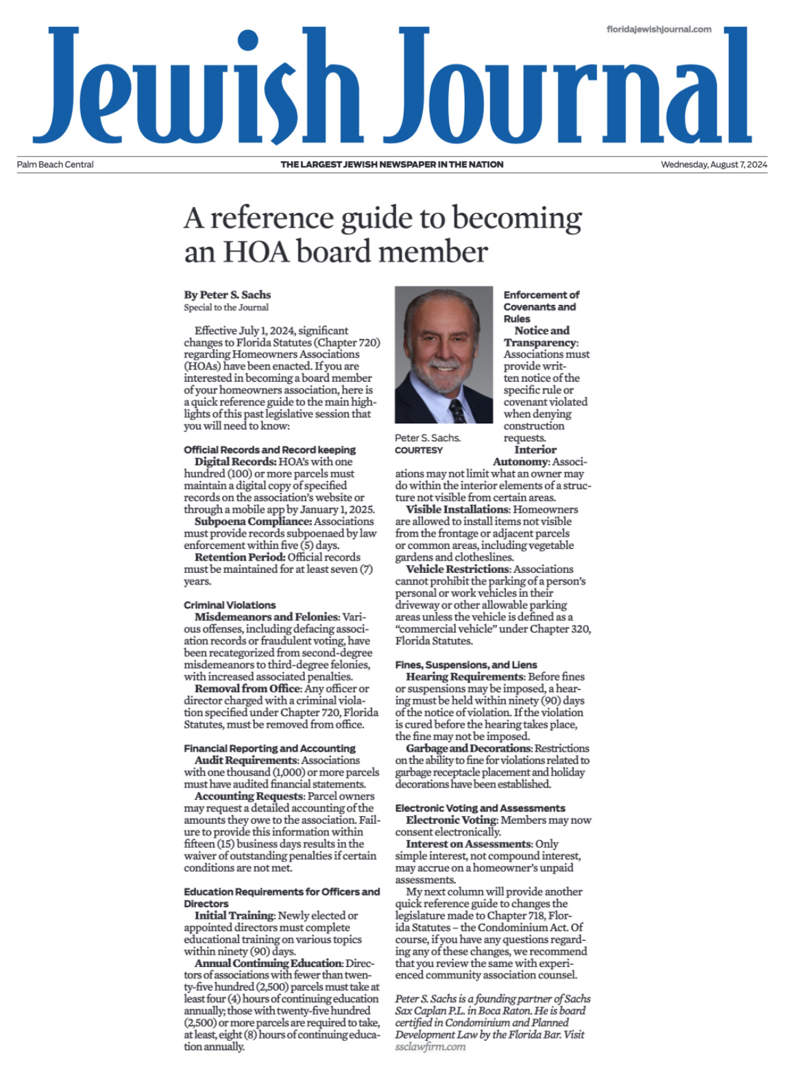 Peter Sachs in The Jewish Journal: A reference guide to becoming an HOA board member