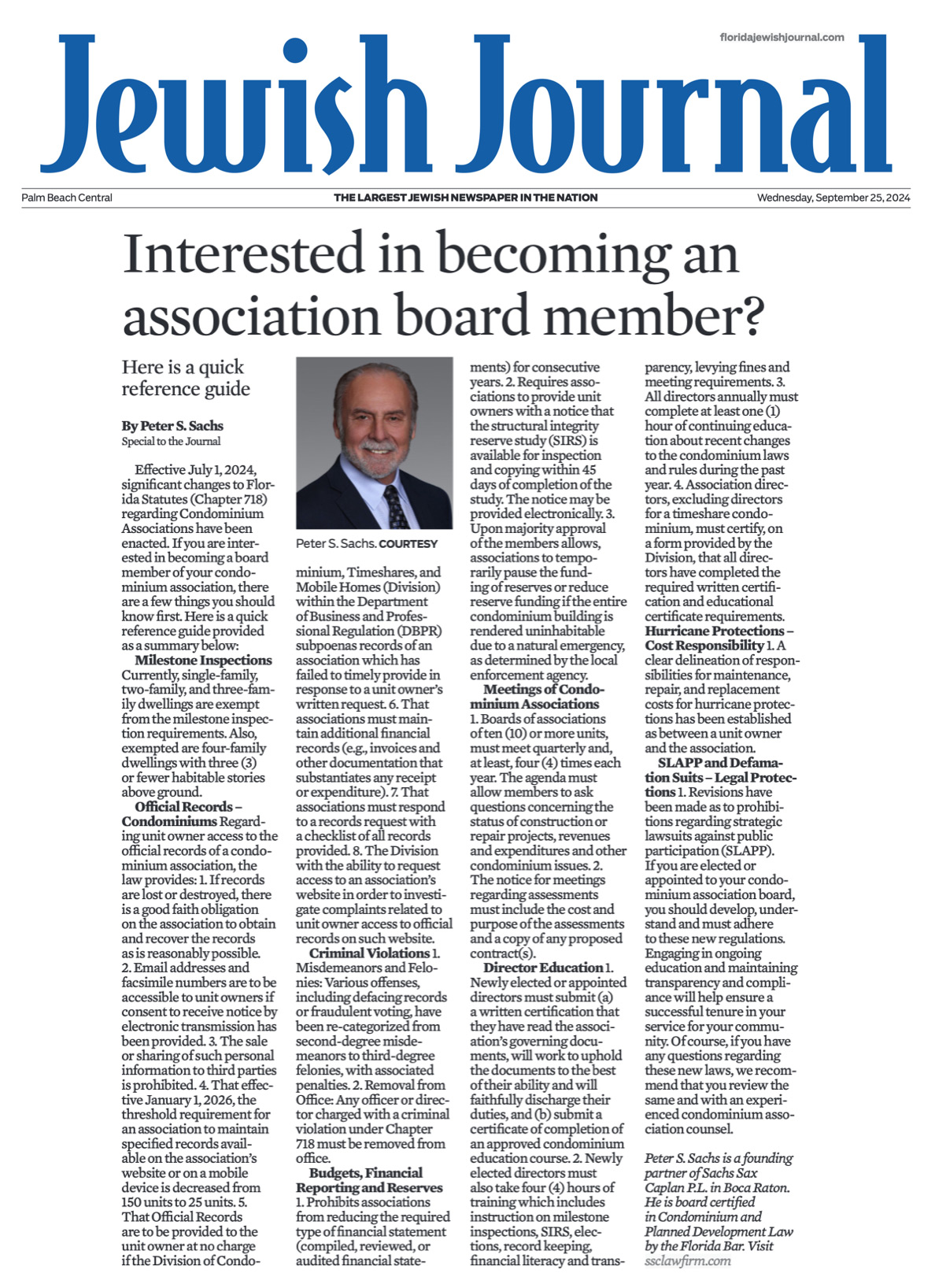 Peter Sachs in The Jewish Journal: Interested in becoming an association board member?