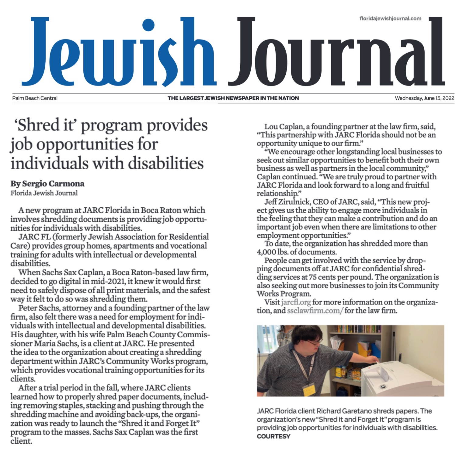 Jewish Journal Shred It Program JARC 6.15.22