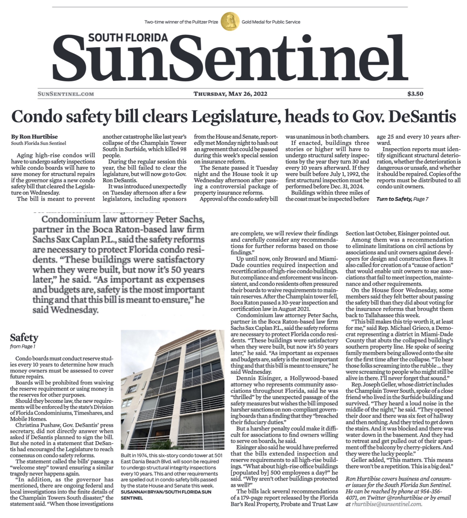Sun Sentinel Condo Safety Peter Sachs 5.26.22